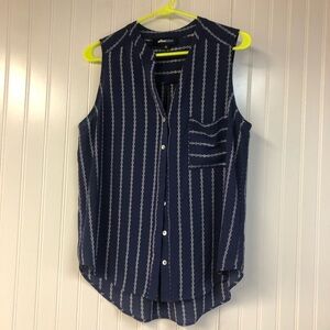 Alice Blue Navy and White Striped Sleeveless Button Front Blouse Large